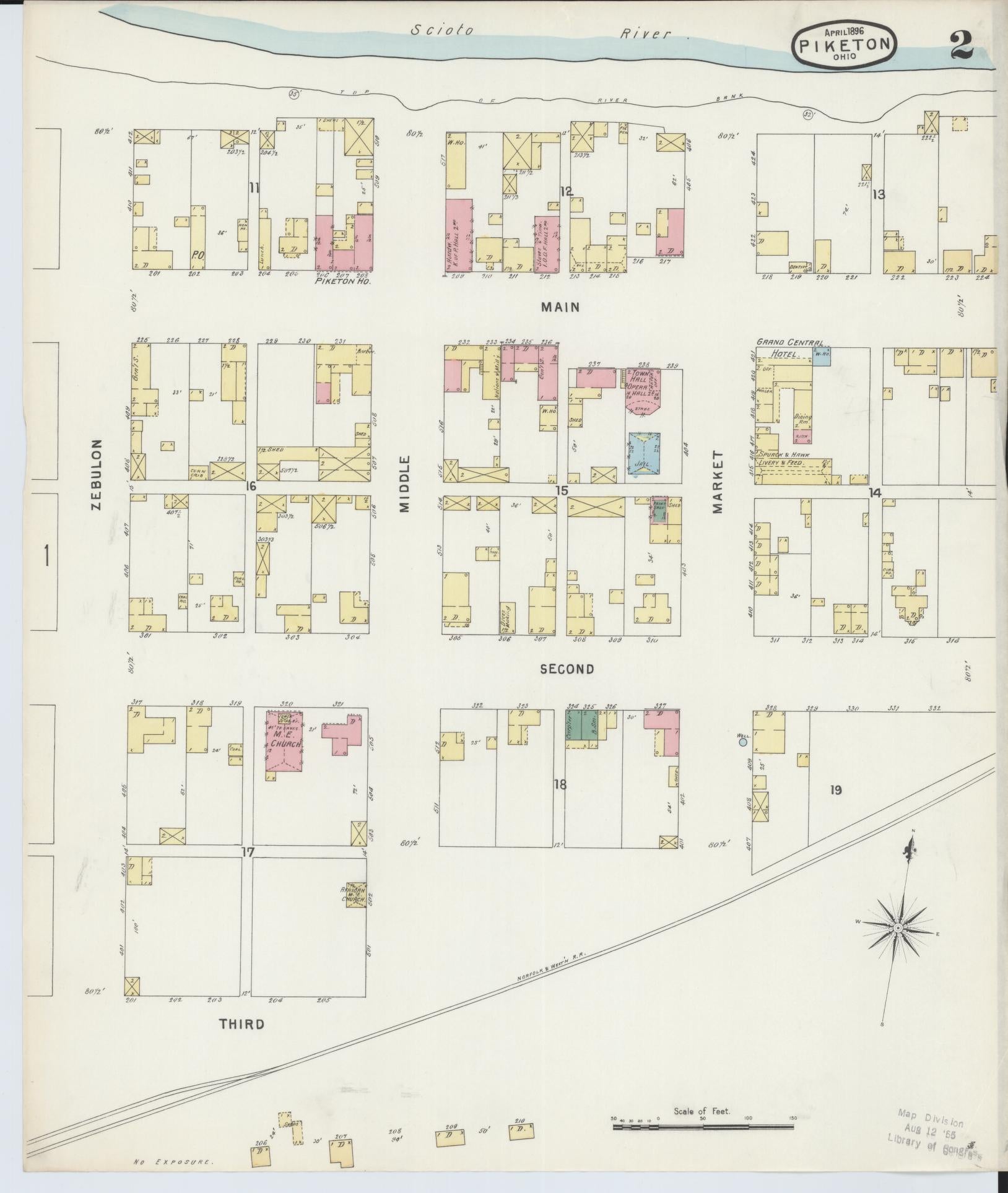 Sanborn Fire Insurance Map from Piketon, Pike County, Ohio (1896), Sheet #0002 - Historic Sanborn Fire Insurance Map Print, vintage old map wall art, antique decor, genealogy gift, Ohio Ohio map