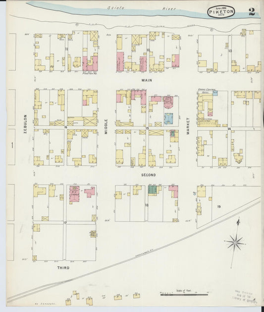 Sanborn Fire Insurance Map from Piketon, Pike County, Ohio (1896), Sheet #0002 - Historic Sanborn Fire Insurance Map Print, vintage old map wall art, antique decor, genealogy gift, Ohio Ohio map