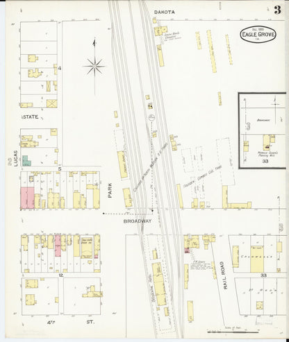 Sanborn Fire Insurance Map from Eagle Grove, Wright County, Iowa (1893), Sheet #0003 - Historic Sanborn Fire Insurance Map Print, vintage old map wall art