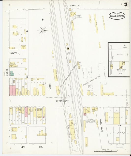 Sanborn Fire Insurance Map from Eagle Grove, Wright County, Iowa (1893), Sheet #0003 - Historic Sanborn Fire Insurance Map Print, vintage old map wall art