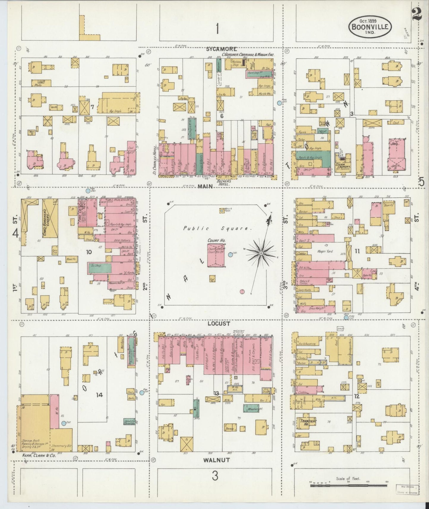 Sanborn Fire Insurance Map from Boonville, Warrick County, Indiana (1899), Sheet #0002 - Complete Map Set gallery image, historic Sanborn map, vintage wall art, Indiana Indiana