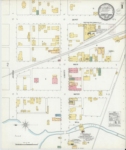 Sanborn Fire Insurance Map from Jamestown, Mercer County, Pennsylvania (1900), Sheet #0001 - Historic Sanborn Fire Insurance Map Print, vintage old map wall art, antique decor, genealogy gift, Pennsylvania Pennsylvania map