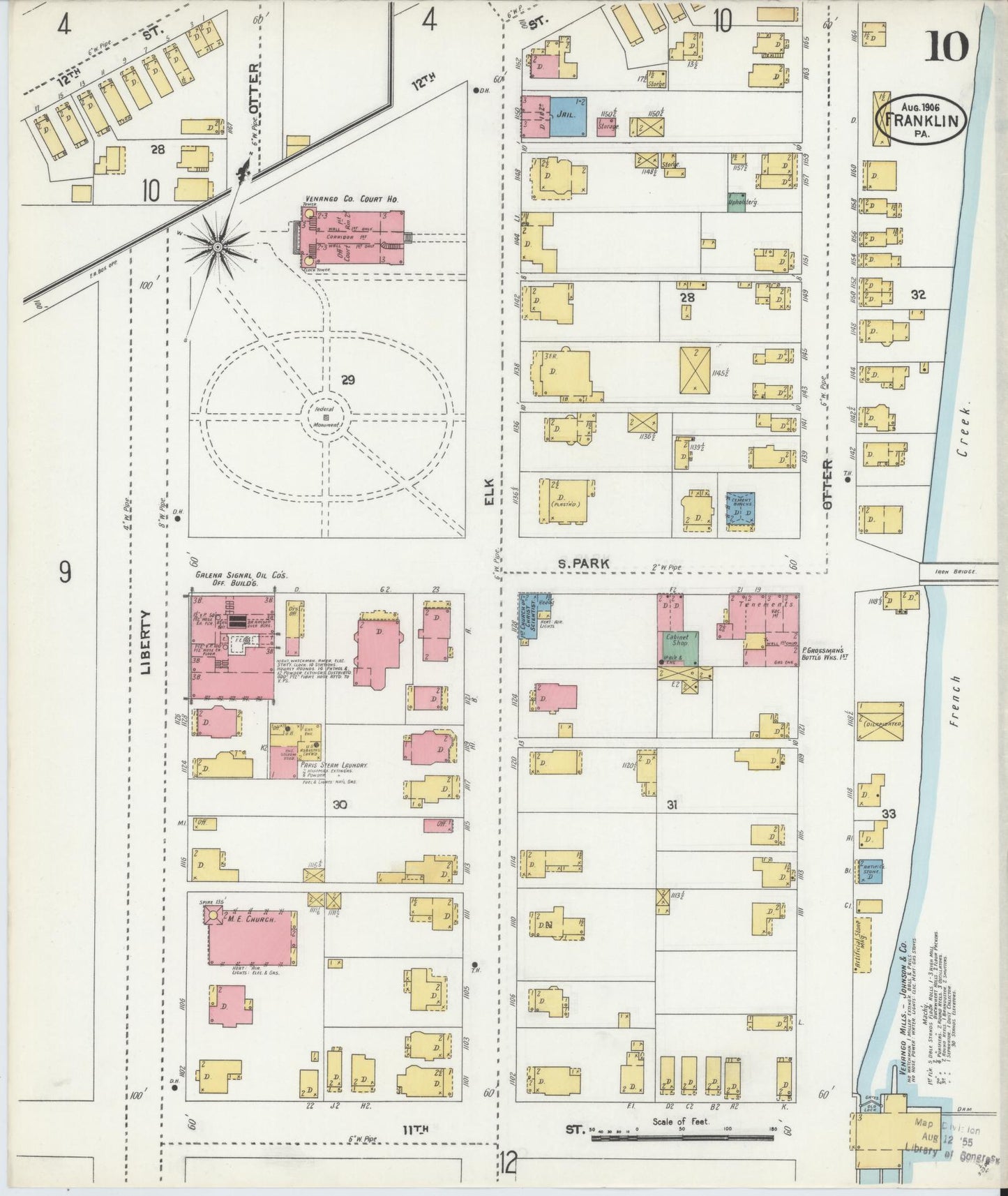 Sanborn Fire Insurance Map from Franklin, Venango County, Pennsylvania (1906), Sheet #0010 - Historic Sanborn Fire Insurance Map Print, vintage old map wall art, antique decor, genealogy gift, Pennsylvania Pennsylvania map