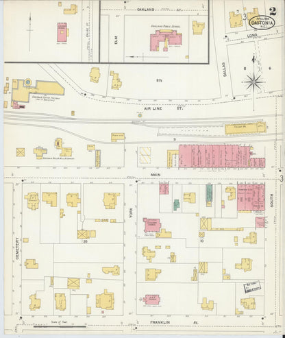 Sanborn Fire Insurance Map from Gastonia, Gaston County, North Carolina (1904), Sheet #0002 - Complete Map Set gallery image, historic Sanborn map, vintage wall art, North Carolina North Carolina