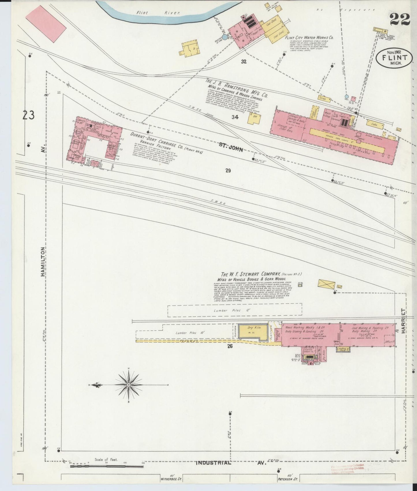Sanborn Fire Insurance Map from Flint, Genesee County, Michigan (1902), Sheet #0022 - Complete Map Set gallery image, historic Sanborn map, vintage wall art, Michigan Michigan