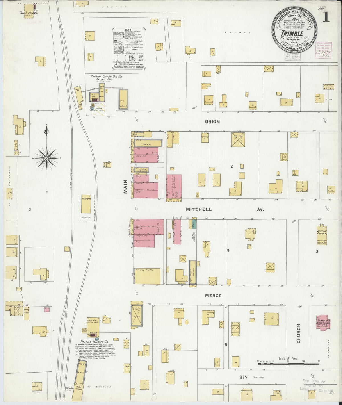 Sanborn Fire Insurance Map from Trimble, Dyer County, Tennessee (1905), Sheet #0001 - Complete Map Set gallery image, historic Sanborn map, vintage wall art, Tennessee Tennessee