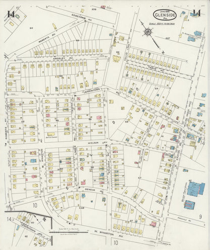 Sanborn Fire Insurance Map from Glenside, Montgomery County, Pennsylvania (1925), Sheet #0014 - Complete Map Set gallery image, historic Sanborn map, vintage wall art, Pennsylvania Pennsylvania