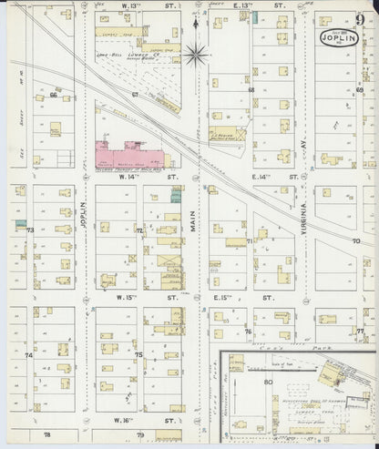 Sanborn Fire Insurance Map from Joplin, Jasper County, Missouri (1891), Sheet #0009 - Complete Map Set gallery image, historic Sanborn map, vintage wall art, Missouri Missouri