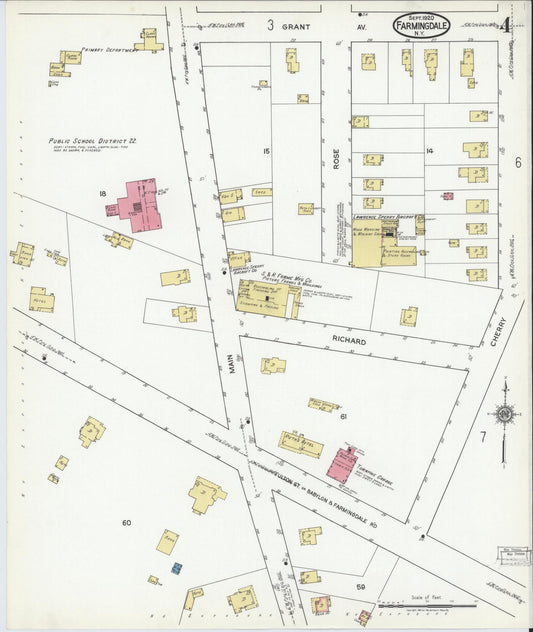 Sanborn Fire Insurance Map from Farmingdale, Nassau County, New York (1920), Sheet #0004 - Historic Sanborn Fire Insurance Map Print, vintage old map wall art, antique decor, genealogy gift, New York New York map