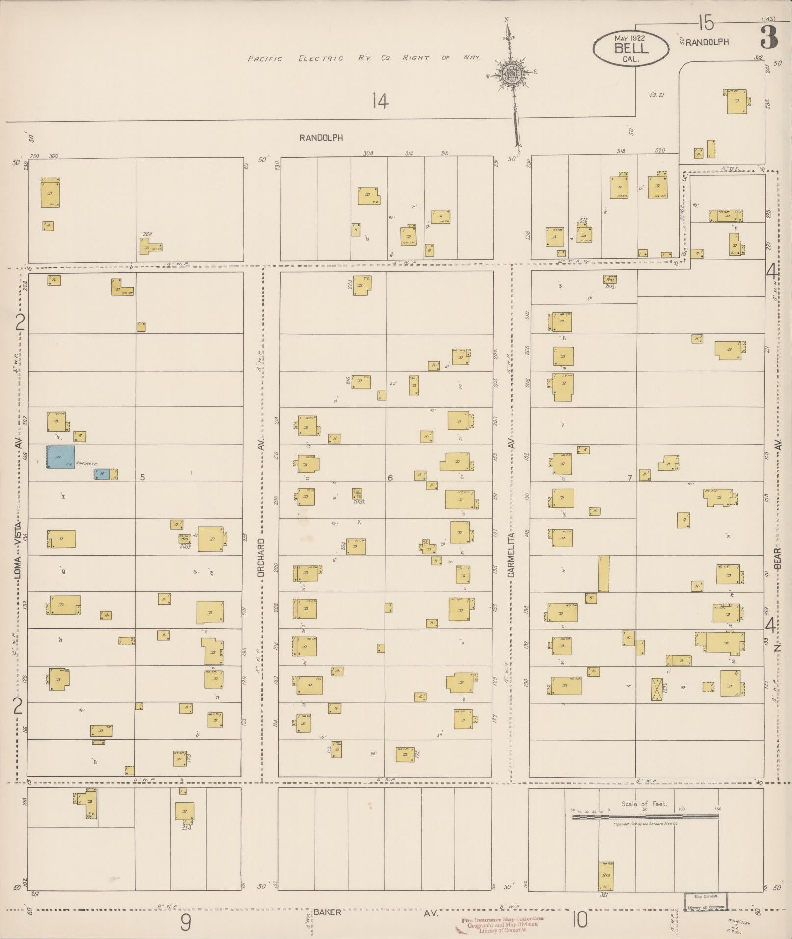 Sanborn Fire Insurance Map from Bell, Los Angeles County, California (1922), Sheet #0003 - Historic Sanborn Fire Insurance Map Print, vintage old map wall art, antique decor, genealogy gift, California California map