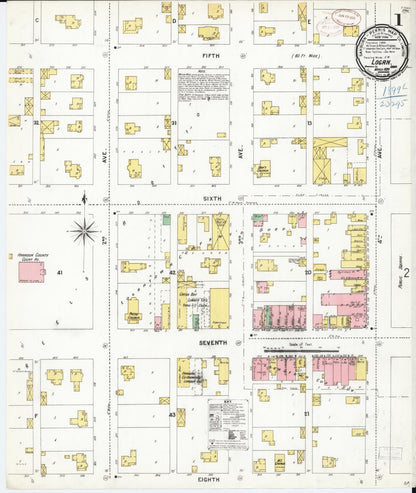 Sanborn Fire Insurance Map from Logan, Harrison County, Iowa (1899), Sheet #0001 - Historic Sanborn Fire Insurance Map Print, vintage old map wall art