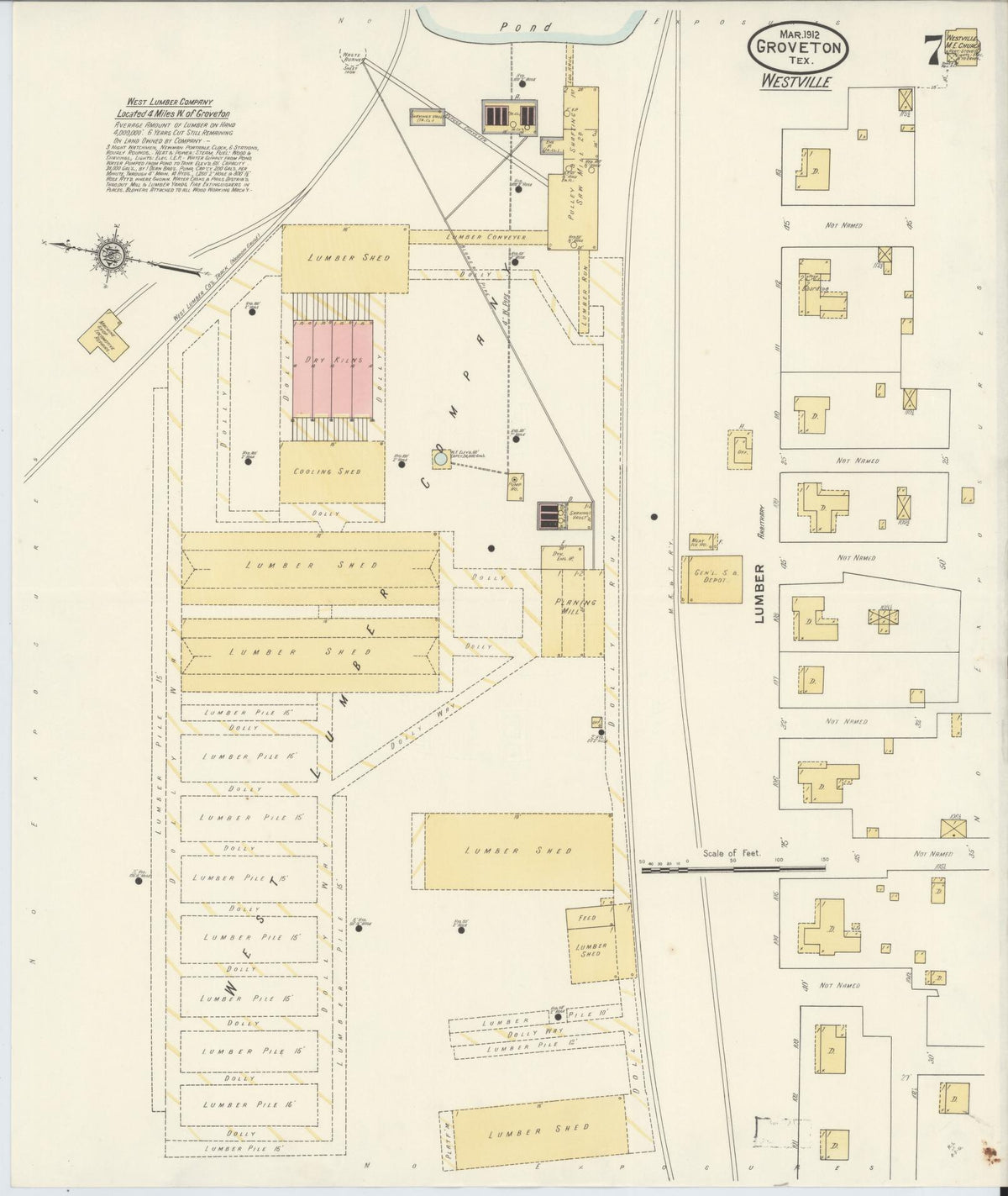 Sanborn Fire Insurance Map from Groveton, Trinity County, Texas (1912), Sheet #0007 - Complete Map Set gallery image, historic Sanborn map, vintage wall art, Texas Texas