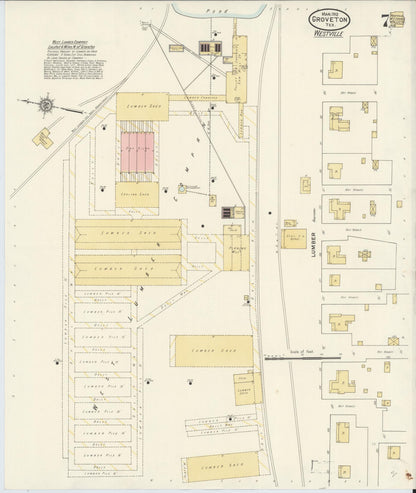 Sanborn Fire Insurance Map from Groveton, Trinity County, Texas (1912), Sheet #0007 - Complete Map Set gallery image, historic Sanborn map, vintage wall art, Texas Texas