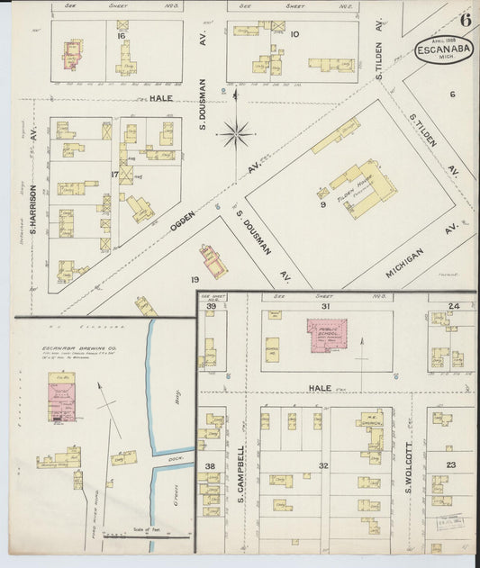 Sanborn Fire Insurance Map from Escanaba, Delta County, Michigan (1888), Sheet #0006 - Historic Sanborn Fire Insurance Map Print, vintage old map wall art, antique decor, genealogy gift, Michigan Michigan map