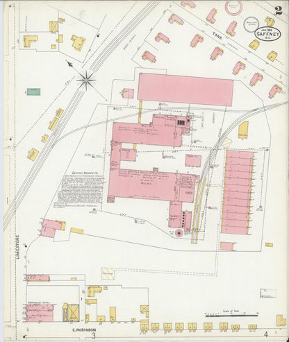 Sanborn Fire Insurance Map from Gaffney, Cherokee County, South Carolina (1904), Sheet #0002 - Complete Map Set gallery image, historic Sanborn map, vintage wall art, South Carolina South Carolina