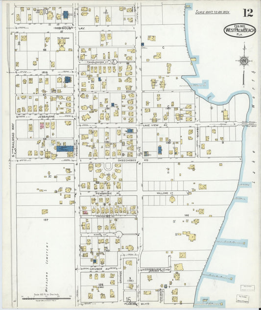 Sanborn Fire Insurance Map from West Palm Beach, Dade County, Florida (1920), Sheet #0012 - Historic Sanborn Fire Insurance Map Print, vintage old map wall art, antique decor, genealogy gift, Florida Florida map