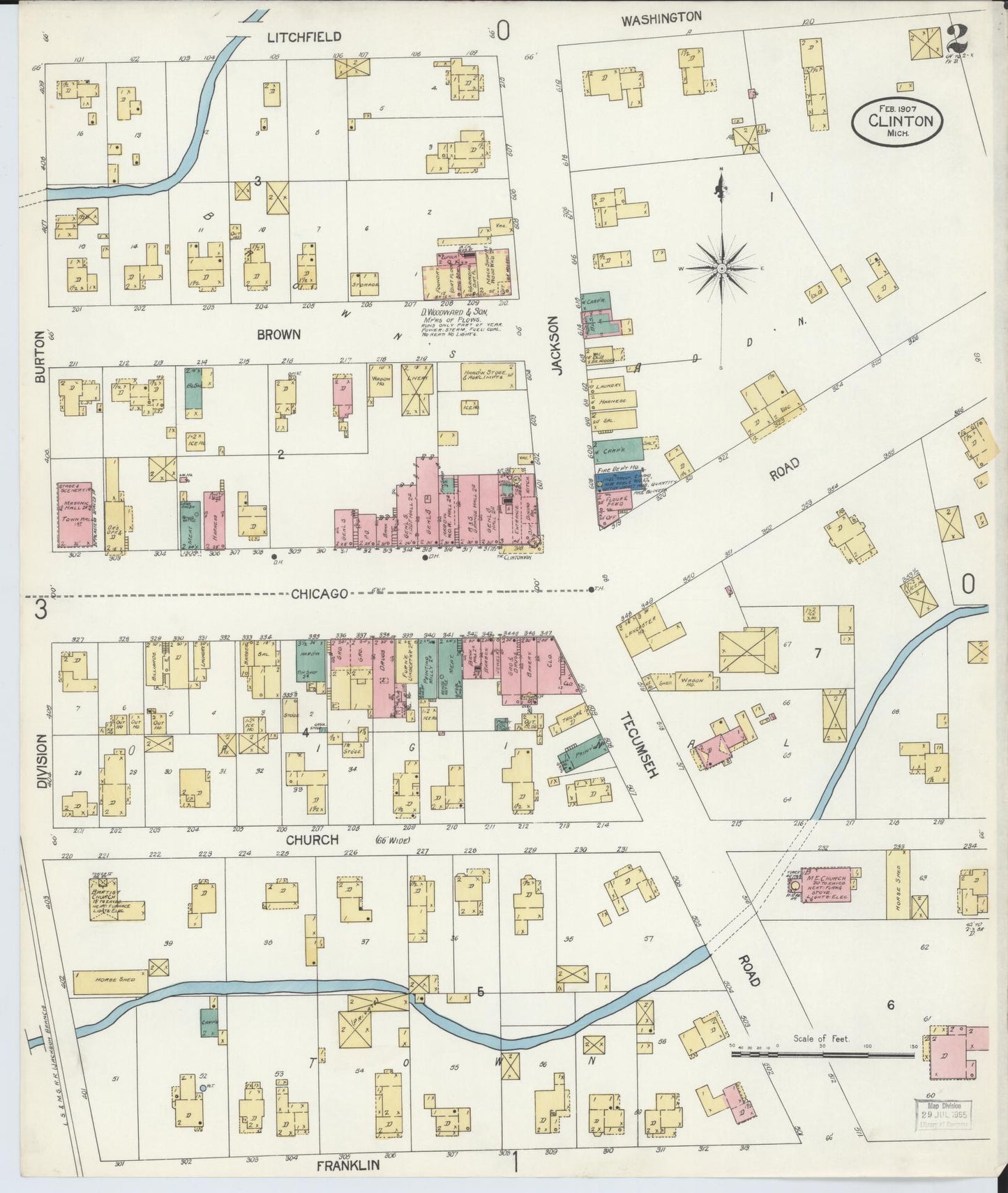 Sanborn Fire Insurance Map from Clinton, Lenawee County, Michigan (1907), Sheet #0002 - Complete Map Set gallery image, historic Sanborn map, vintage wall art, Michigan Michigan