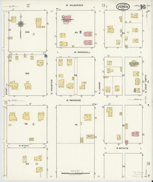 Sanborn Fire Insurance Map from Vernon, Wilbarger County, Texas (1920), Sheet #0016 - Historic Sanborn Fire Insurance Map Print, vintage old map wall art, antique decor, genealogy gift, Texas Texas map