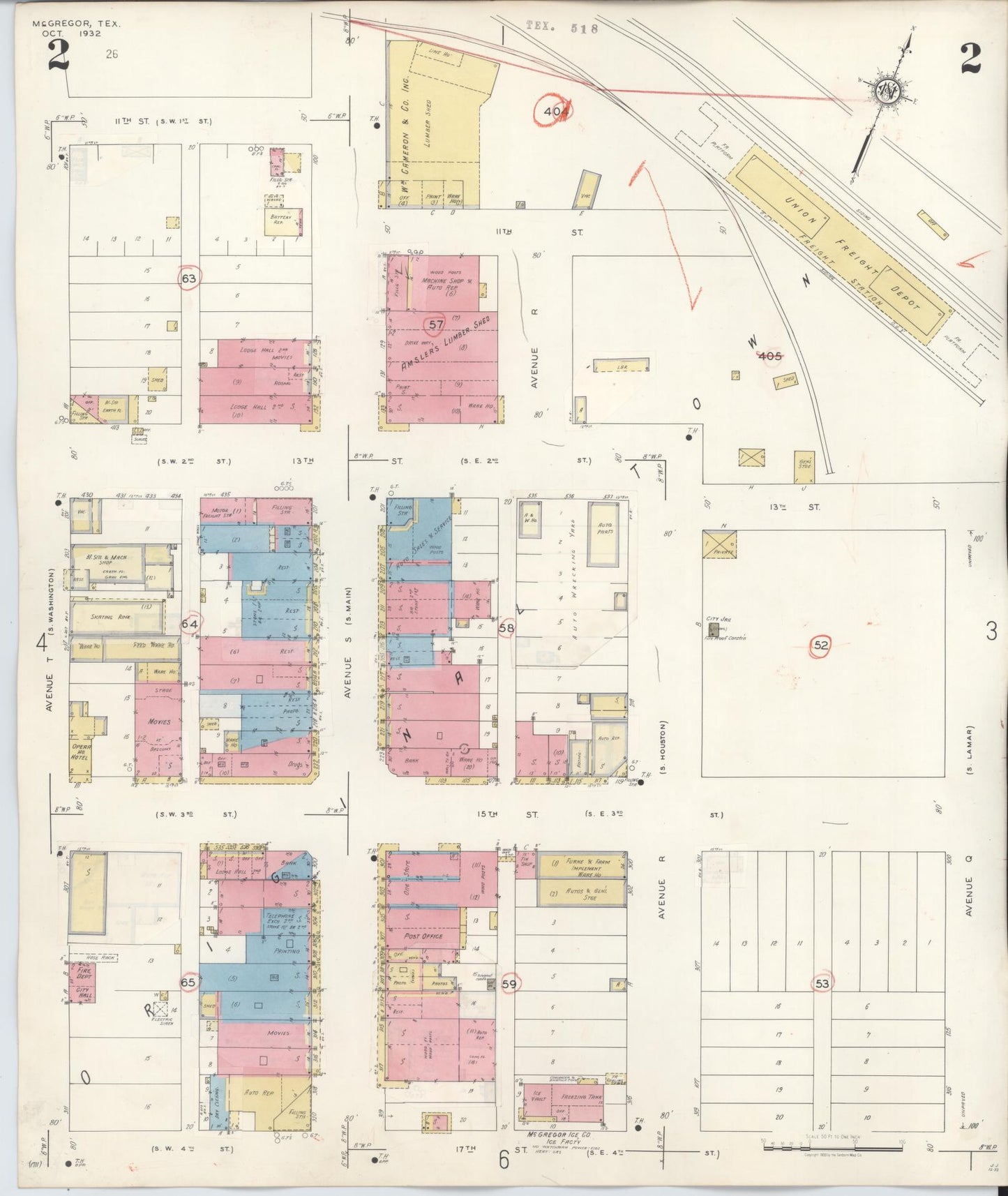 Sanborn Fire Insurance Map from McGregor, McLennan County, Texas (1942), Sheet #0002 - Historic Sanborn Fire Insurance Map Print, vintage old map wall art, antique decor, genealogy gift, Texas Texas map