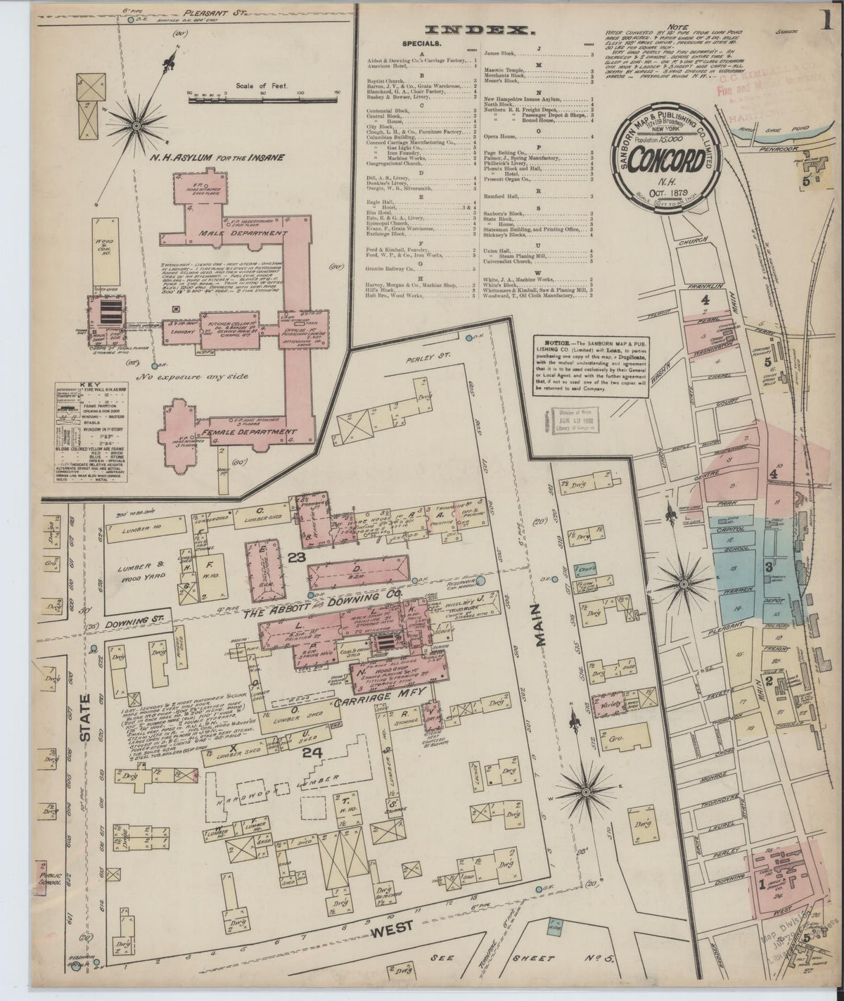 Sanborn Fire Insurance Map from Concord, Merrimack County, New Hampshire (1879), Sheet #0001 - Complete Map Set gallery image, historic Sanborn map, vintage wall art, New Hampshire New Hampshire