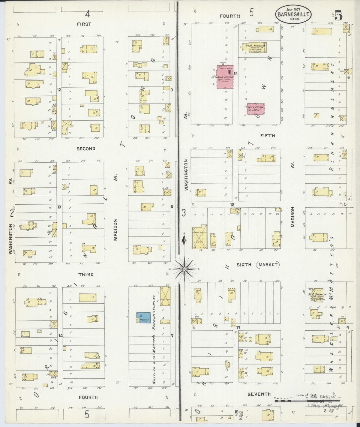 Sanborn Fire Insurance Map from Barnesville, Clay County, Minnesota (1907), Sheet #0005 - Complete Map Set gallery image, historic Sanborn map, vintage wall art, Minnesota Minnesota