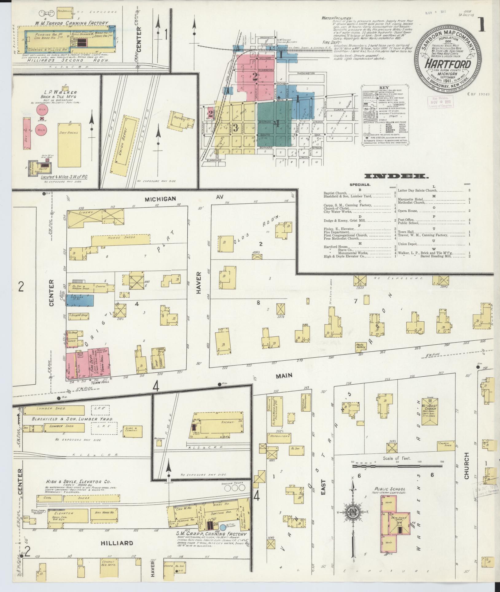 Sanborn Fire Insurance Map from Hartford, Van Buren County, Michigan (1911), Sheet #0001 - Complete Map Set gallery image, historic Sanborn map, vintage wall art, Michigan Michigan