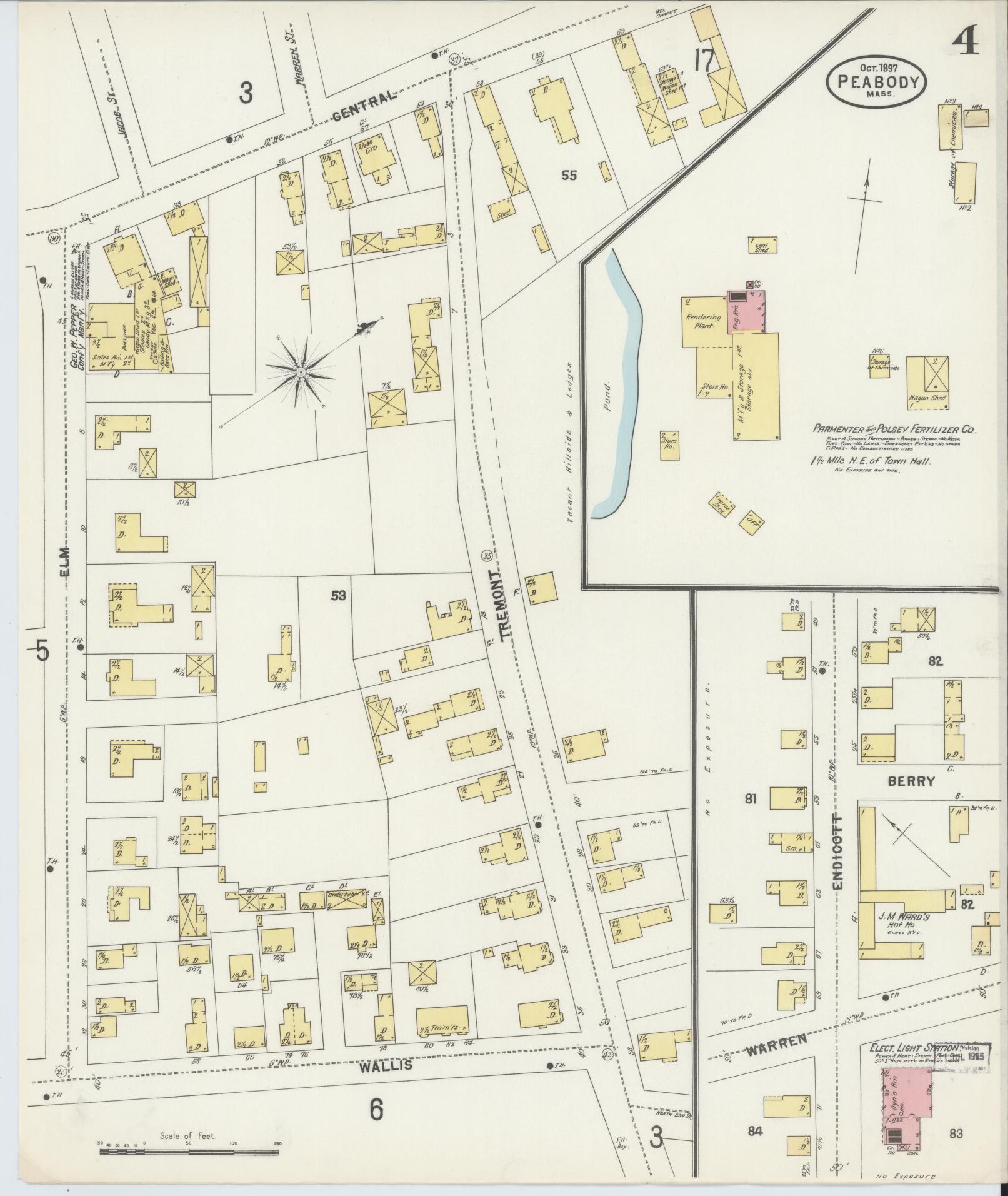 Sanborn Fire Insurance Map from Peabody, Essex County, Massachusetts (1897), Sheet #0004 - Historic Sanborn Fire Insurance Map Print, vintage old map wall art, antique decor, genealogy gift, Massachusetts Massachusetts map