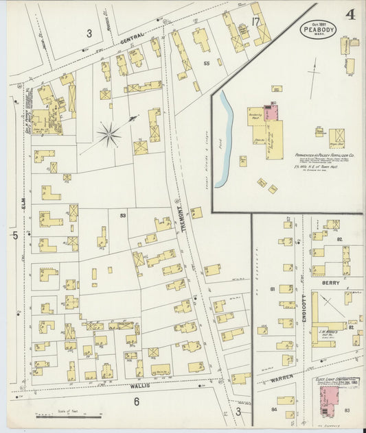 Sanborn Fire Insurance Map from Peabody, Essex County, Massachusetts (1897), Sheet #0004 - Historic Sanborn Fire Insurance Map Print, vintage old map wall art, antique decor, genealogy gift, Massachusetts Massachusetts map