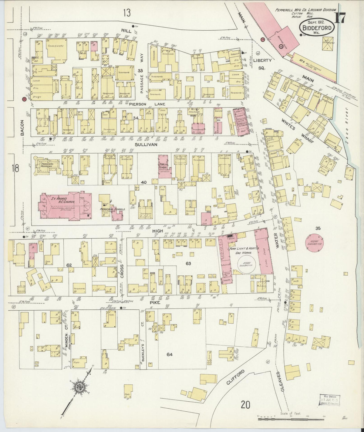 Sanborn Fire Insurance Map from Biddeford, York County, Maine (1912), Sheet #0017 - Complete Map Set gallery image, historic Sanborn map, vintage wall art, Maine Maine