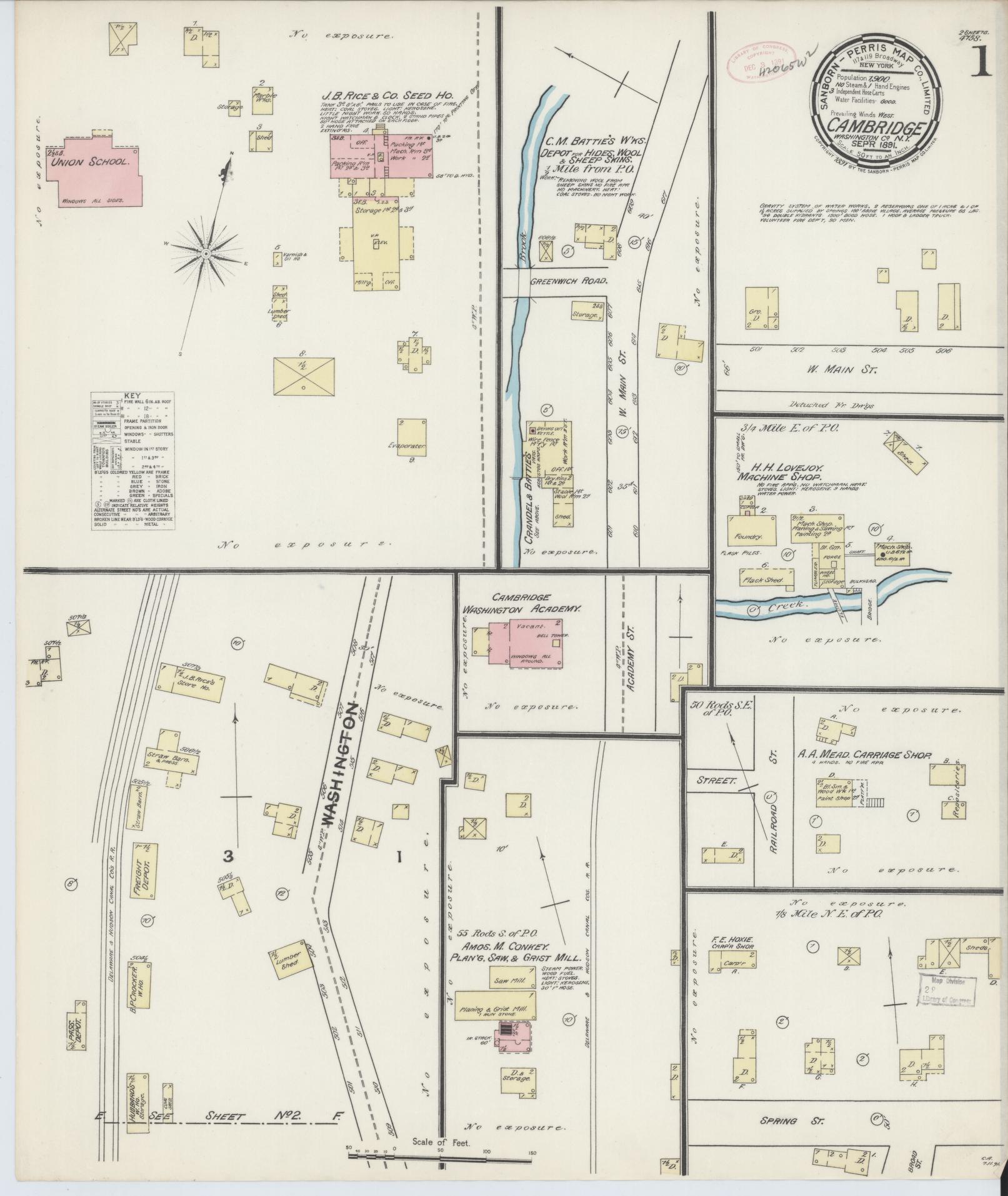 Sanborn Fire Insurance Map from Cambridge, Washington County, New York (1891), Sheet #0001 - Complete Map Set gallery image, historic Sanborn map, vintage wall art, New York New York