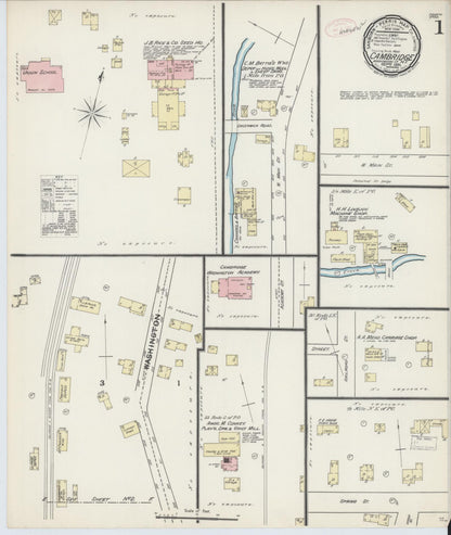 Sanborn Fire Insurance Map from Cambridge, Washington County, New York (1891), Sheet #0001 - Complete Map Set gallery image, historic Sanborn map, vintage wall art, New York New York