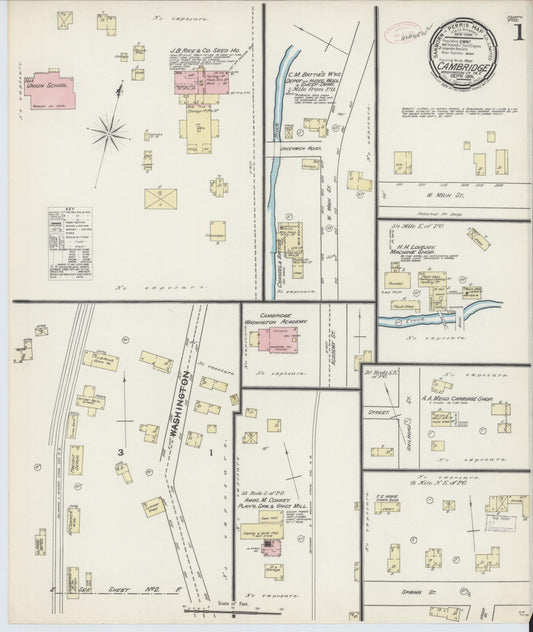 Sanborn Fire Insurance Map from Cambridge, Washington County, New York (1891), Sheet #0001 - Complete Map Set gallery image, historic Sanborn map, vintage wall art, New York New York