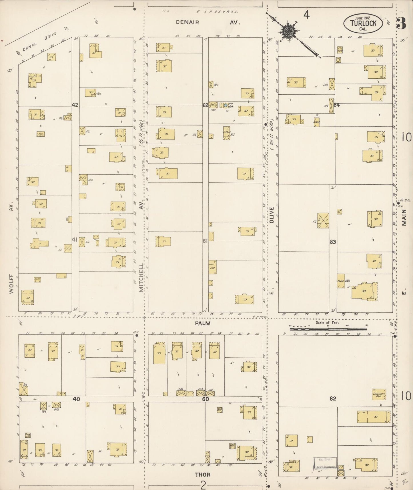 Sanborn Fire Insurance Map from Turlock, Stanislaus County, California (1912), Sheet #0003 - Complete Map Set gallery image, historic Sanborn map, vintage wall art, California California