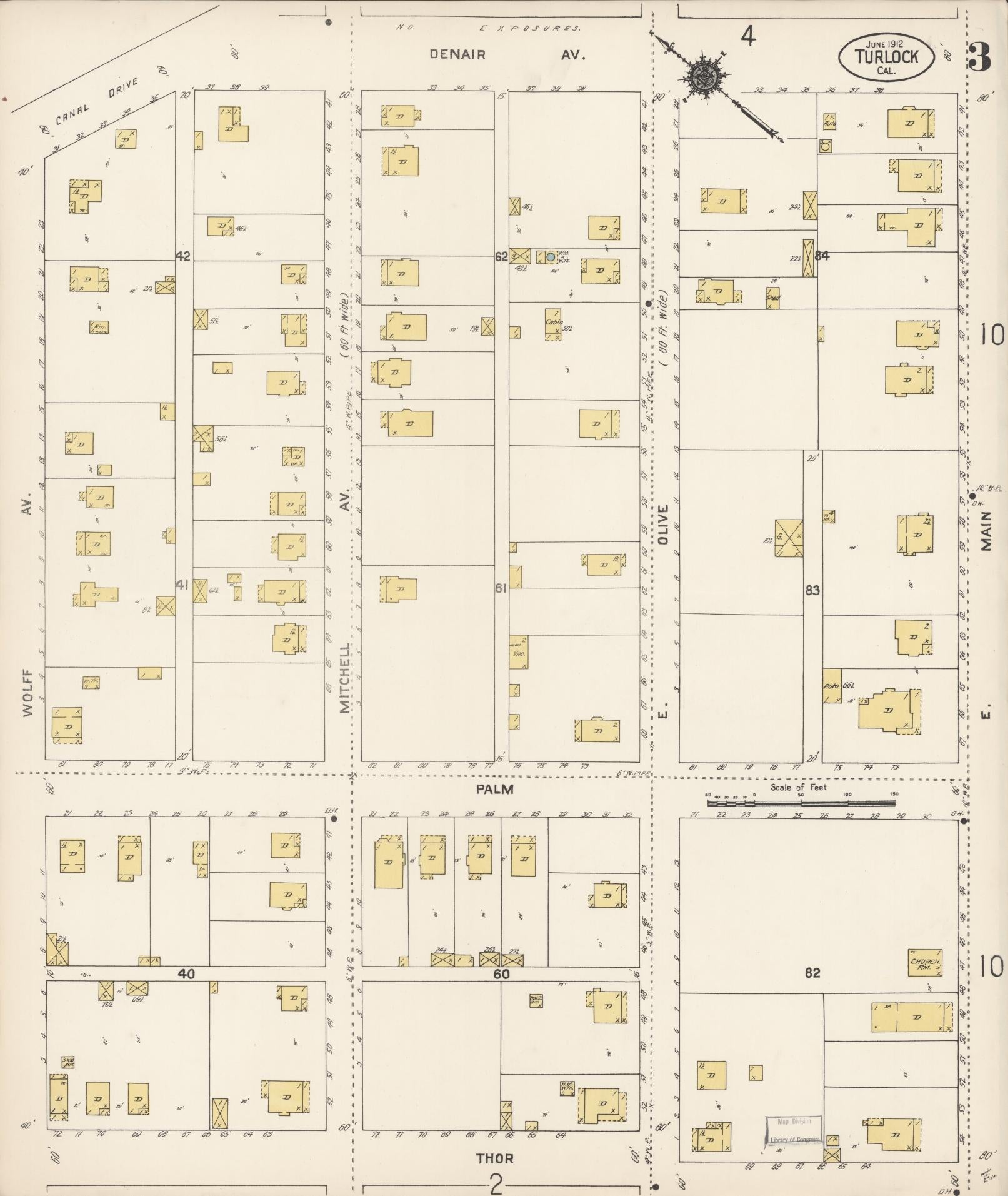 Sanborn Fire Insurance Map from Turlock, Stanislaus County, California (1912), Sheet #0003 - Complete Map Set gallery image, historic Sanborn map, vintage wall art, California California
