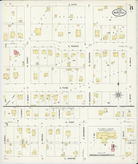 Sanborn Fire Insurance Map from Maryville, Nodaway County, Missouri (1909), Sheet #0008 - Historic Sanborn Fire Insurance Map Print, vintage old map wall art, antique decor, genealogy gift, Missouri Missouri map