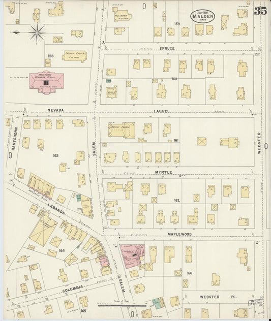 Sanborn Fire Insurance Map from Malden, Middlesex County, Massachusetts (1897), Sheet #0035 - Historic Sanborn Fire Insurance Map Print, vintage old map wall art, antique decor, genealogy gift, Massachusetts Massachusetts map