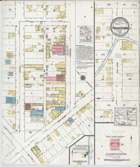 Sanborn Fire Insurance Map from Pagosa Springs, Archuleta County, Colorado (1919), Sheet #0001 - Historic Sanborn Fire Insurance Map Print, vintage old map wall art, antique decor, genealogy gift, Colorado Colorado map