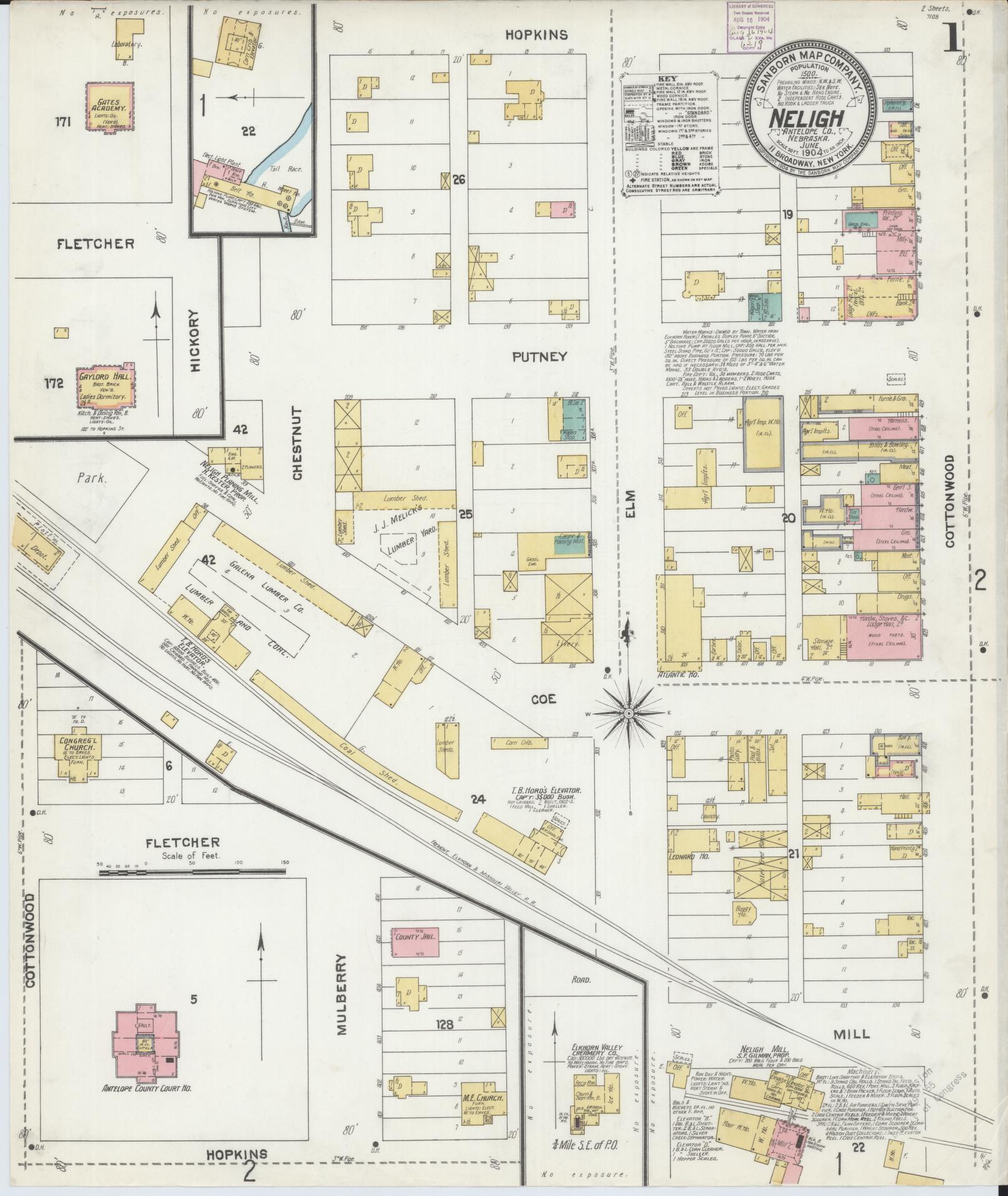 Sanborn Fire Insurance Map from Neligh, Antelope County, Nebraska (1904), Sheet #0001 - Complete Map Set gallery image, historic Sanborn map, vintage wall art, Nebraska Nebraska
