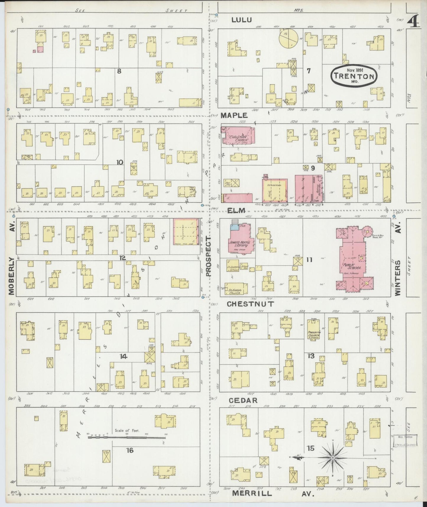Sanborn Fire Insurance Map from Trenton, Grundy County, Missouri (1891), Sheet #0004 - Historic Sanborn Fire Insurance Map Print, vintage old map wall art, antique decor, genealogy gift, Missouri Missouri map