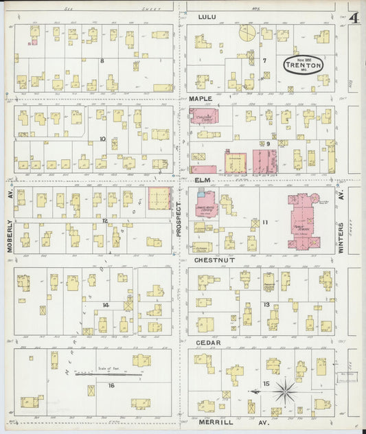 Sanborn Fire Insurance Map from Trenton, Grundy County, Missouri (1891), Sheet #0004 - Historic Sanborn Fire Insurance Map Print, vintage old map wall art, antique decor, genealogy gift, Missouri Missouri map