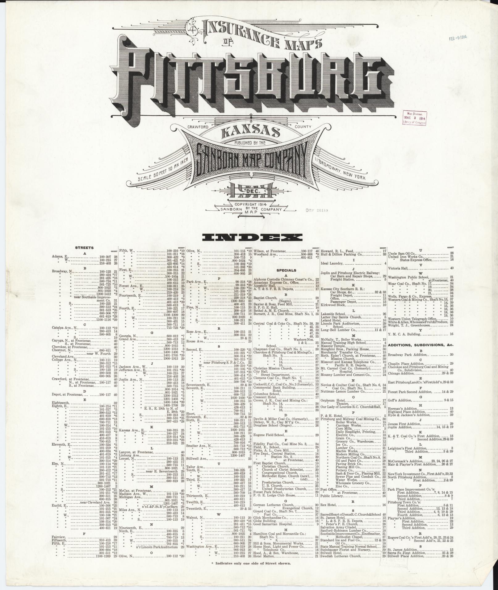 Sanborn Fire Insurance Map from Pittsburg, Crawford County, Kansas. (1913) – Historic Sanborn Fire Insurance Map Print