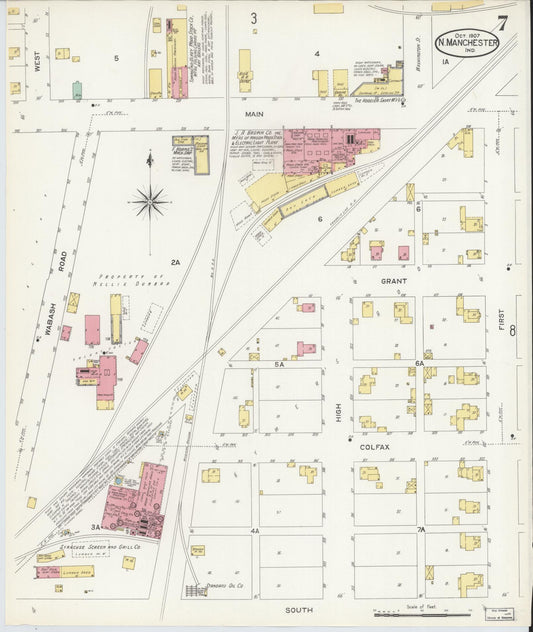 Sanborn Fire Insurance Map from North Manchester, Wabash County, Indiana (1907), Sheet #0007 - Historic Sanborn Fire Insurance Map Print, vintage old map wall art, antique decor, genealogy gift, Indiana Indiana map