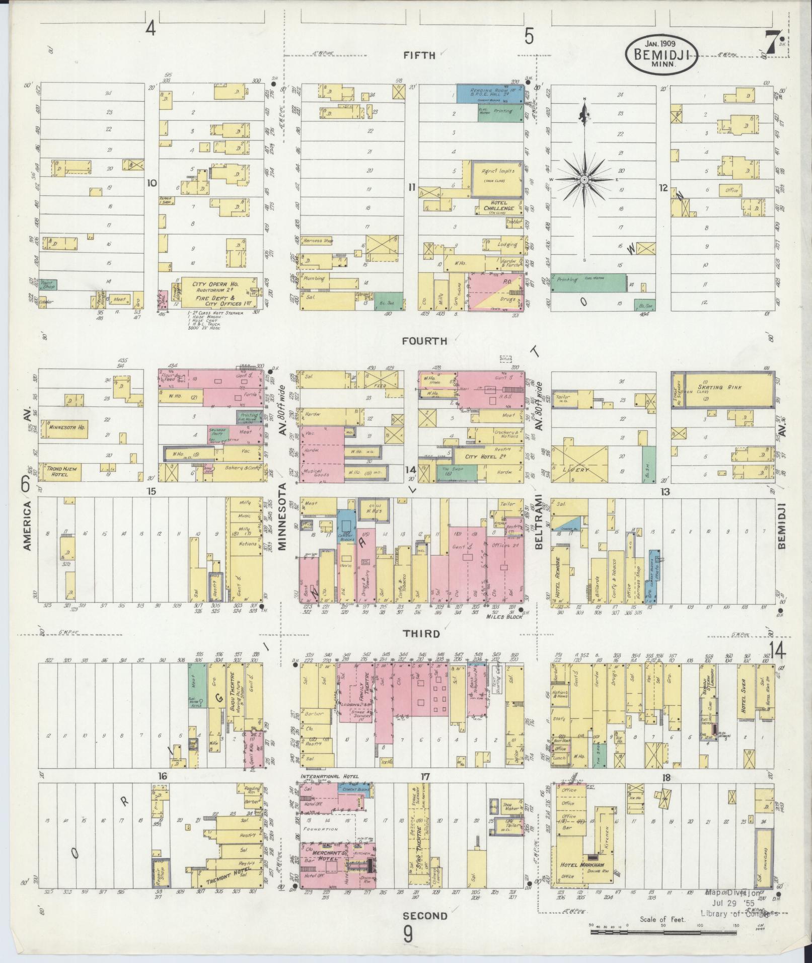 Sanborn Fire Insurance Map from Bemidji, Beltrami County, Minnesota (1909), Sheet #0007 - Historic Sanborn Fire Insurance Map Print, vintage old map wall art, antique decor, genealogy gift, Minnesota Minnesota map
