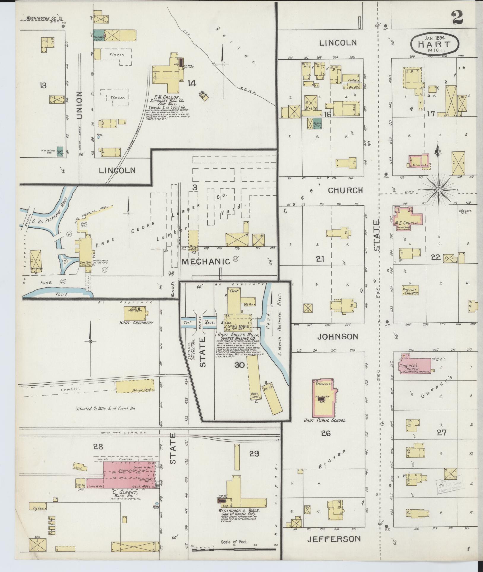 Sanborn Fire Insurance Map from Hart, Oceana County, Michigan (1894), Sheet #0002 - Complete Map Set gallery image, historic Sanborn map, vintage wall art, Michigan Michigan