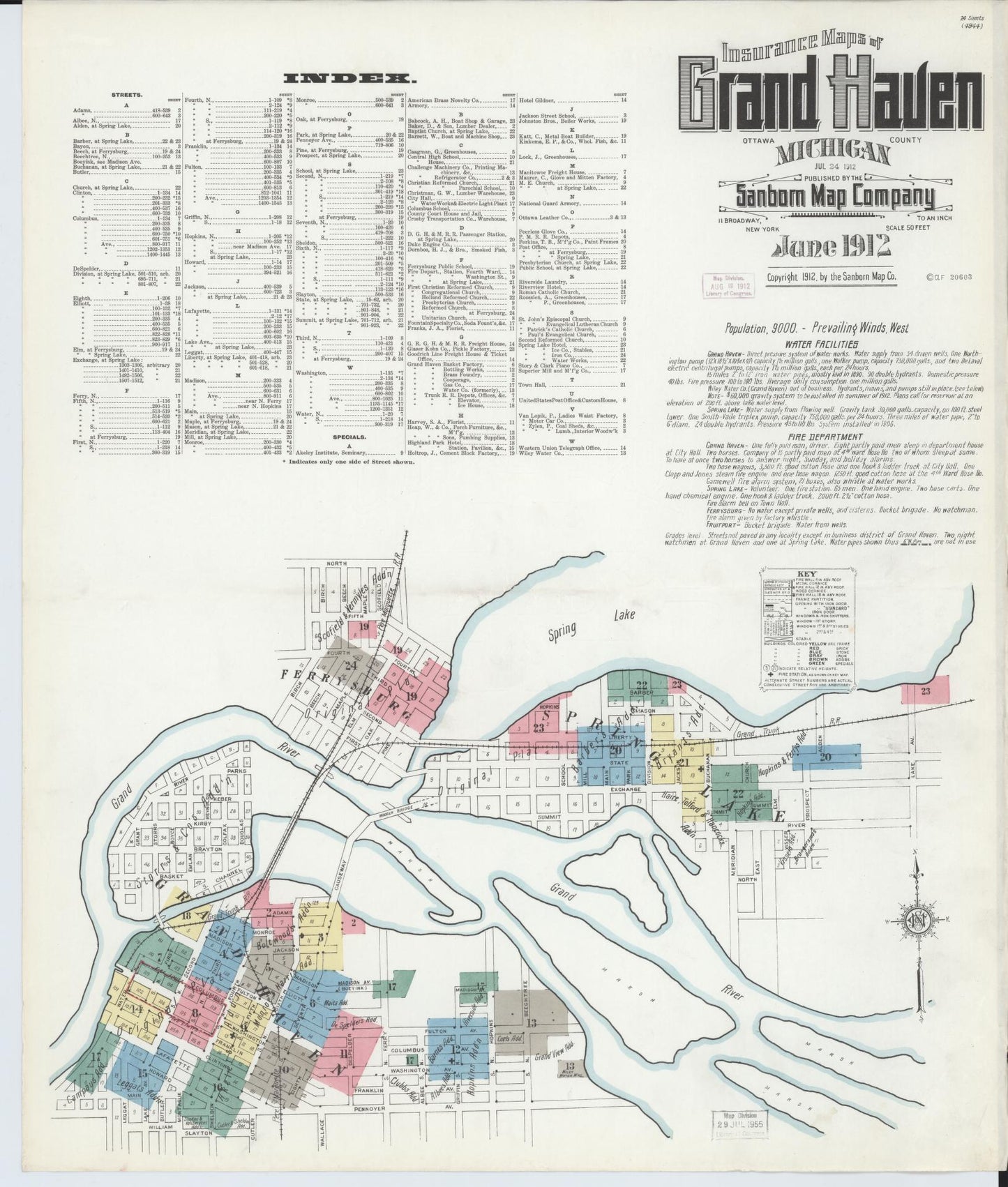 Sanborn Fire Insurance Map from Grand Haven, Ottawa County, Michigan (1912), Sheet #0001 - Complete Map Set gallery image, historic Sanborn map, vintage wall art, Michigan Michigan