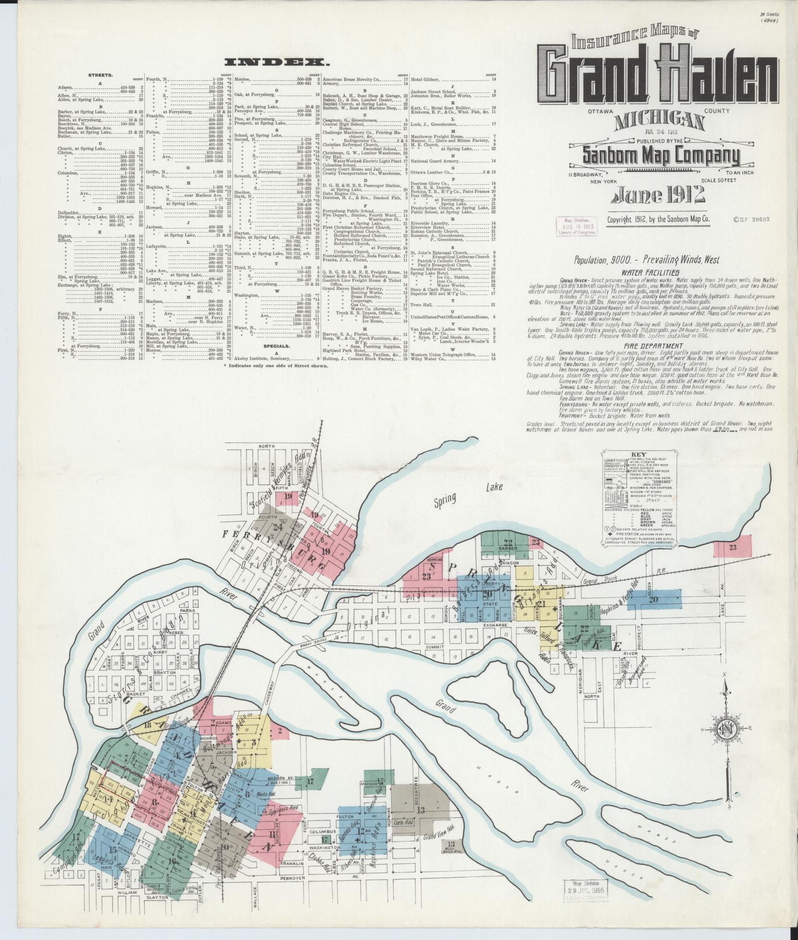 Sanborn Fire Insurance Map from Grand Haven, Ottawa County, Michigan (1912), Sheet #0001 - Complete Map Set gallery image, historic Sanborn map, vintage wall art, Michigan Michigan