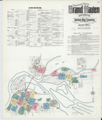 Sanborn Fire Insurance Map from Grand Haven, Ottawa County, Michigan (1912), Sheet #0001 - Complete Map Set gallery image, historic Sanborn map, vintage wall art, Michigan Michigan