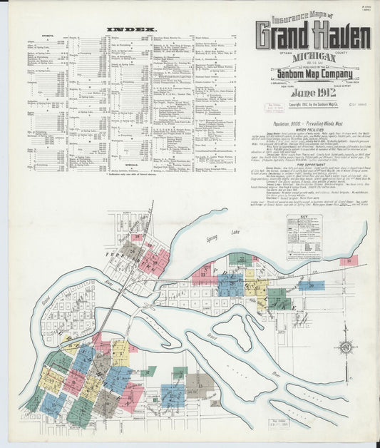 Sanborn Fire Insurance Map from Grand Haven, Ottawa County, Michigan (1912), Sheet #0001 - Complete Map Set gallery image, historic Sanborn map, vintage wall art, Michigan Michigan
