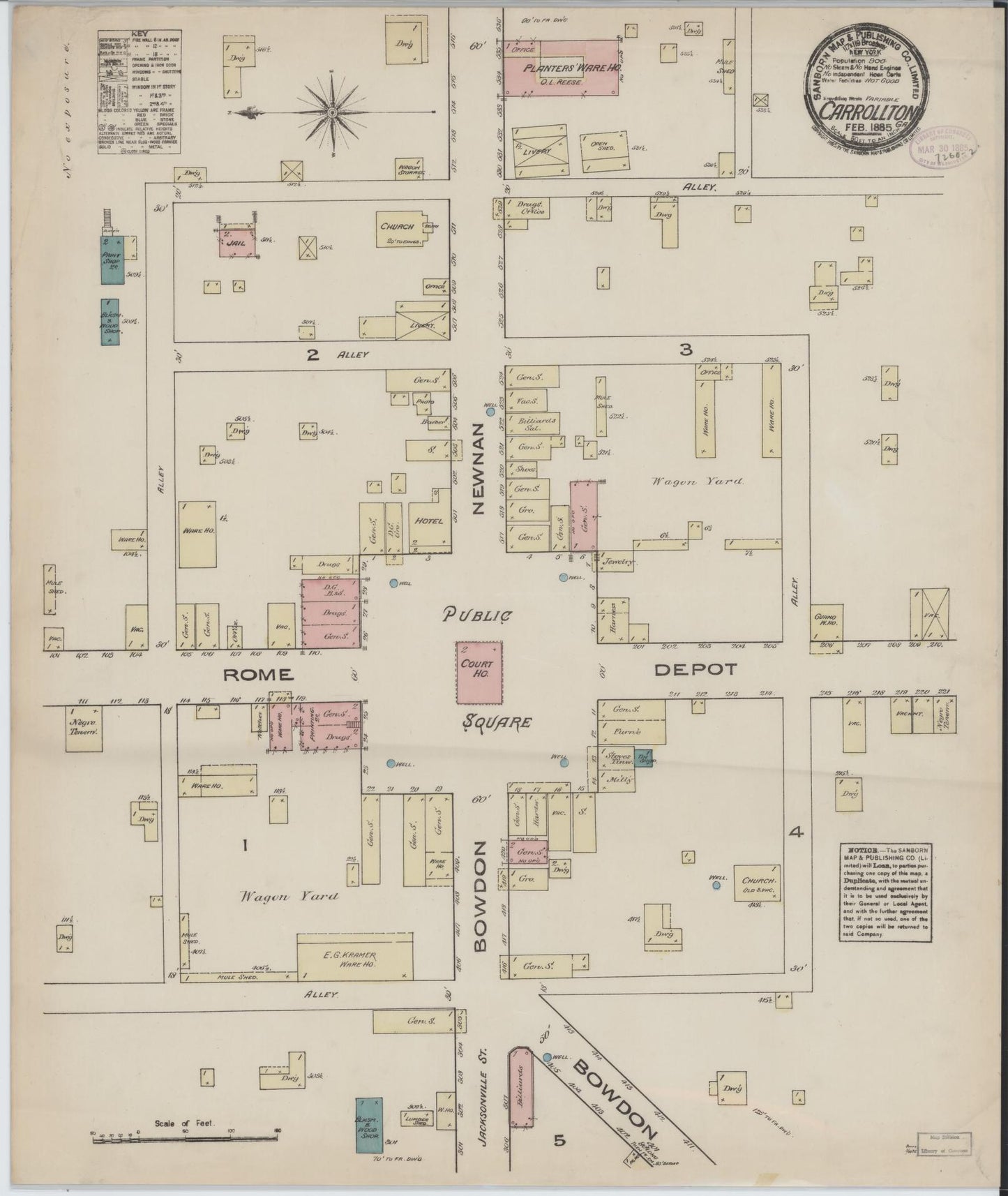 Sanborn Fire Insurance Map from Carrollton, Carroll County, Georgia (1885), Sheet #0001 - Historic Sanborn Fire Insurance Map Print, vintage old map wall art, antique decor, genealogy gift, Georgia Georgia map