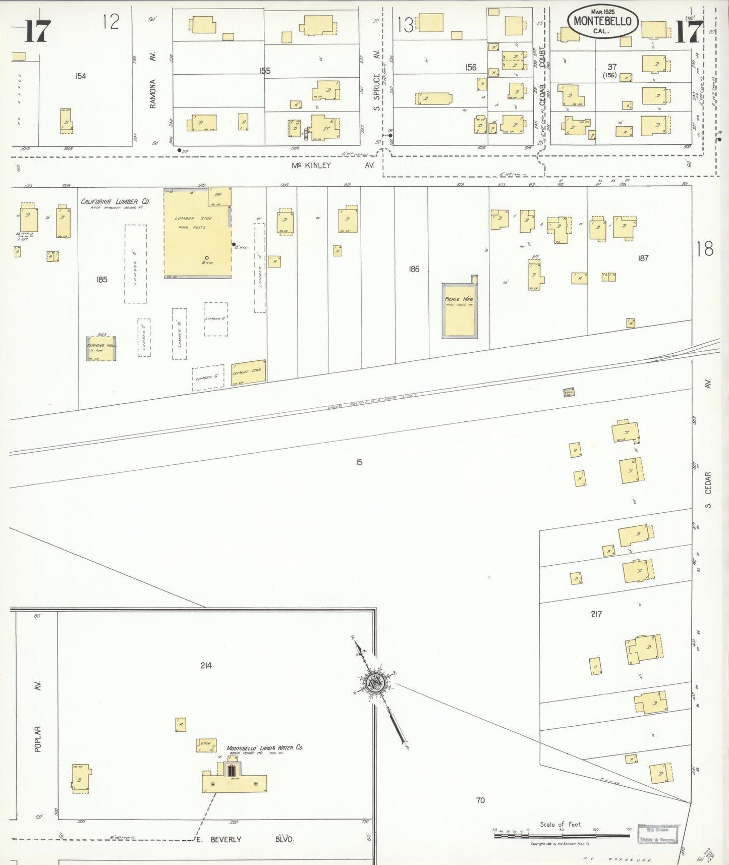 Sanborn Fire Insurance Map from Montebello, Los Angeles County, California (1925), Sheet #0017 - Complete Map Set gallery image, historic Sanborn map, vintage wall art, California California